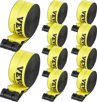 Produktbild von VEVOR Windengurte, 4" x 40', 6000 lbs Tragfähigkeit, 18000 lbs Bruchfestigkeit, LKW-Gurte mit flachem Haken, Ladungskontrolle für Anhänger, Bauernhöfe, Rettungen, Baumschoner, Gelb (10er-Pack)