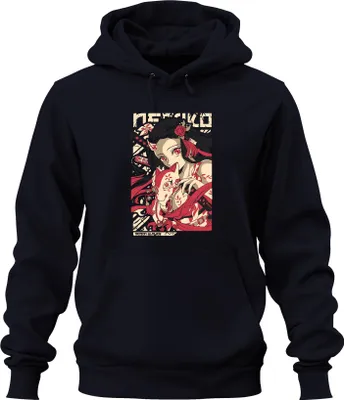Obrázek produktu pro Demon Slayer Nezuko Kitsune Mask Anime Gift Japan Y2K Streetwear Manga Uni mikina s kapucí, Navy, M