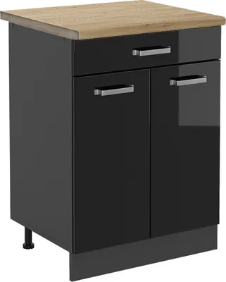 Obrázek produktu pro Spodní skříňka kuchyňské linky Vicco R-Line Černý vysoký lesk 60 cm , AP Oak, Model 46289