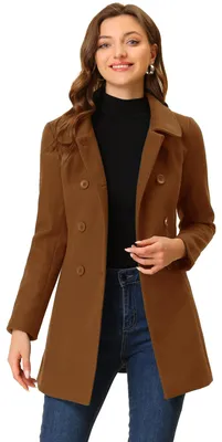 Produktbild von Allegra K Damen Peter Pan Kragen zweireihig Winter lang Trench-Pea Mantel, dunke