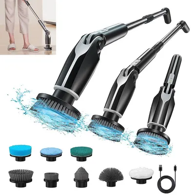 Produktbild von Elektrische Reinigungsbürste, 8 in 1 Electric Spin Scrubber mit austauschbaren Bohrbürstenköpfen, Elektrische Putzbürste mit Verstellbarem Griff