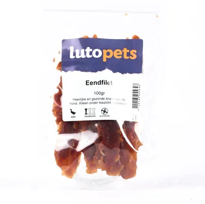 Imagen del producto de Lutopets, tiras de carne de pato deshidratadas – 100 g – Snack para perros