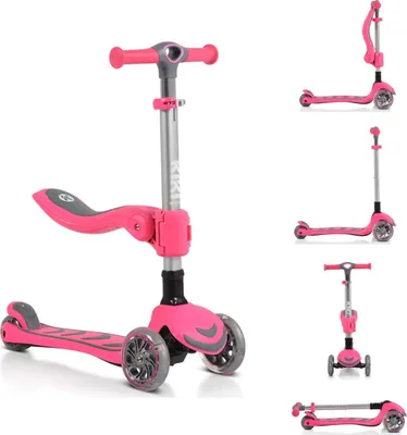 Produktbild von Byox Kinderroller Kiki 2 in 1, Höhe einstellbar, 4 blinkende PolyurethanRäder, klappbar rosa