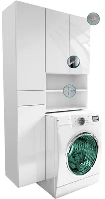 Zdjęcie produktu dla zabudowa pralki szafki wiszące biały mat + biały połysk 90cm