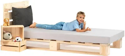 Produktbild von sunnypillow 100x200 cm Palettenbett mit Kopfteil Holzbett Bett aus Paletten Palettenmöbel Naturholz Fichte europalette 80 90 100 120 140 160 180 200 220 240 x 200cm