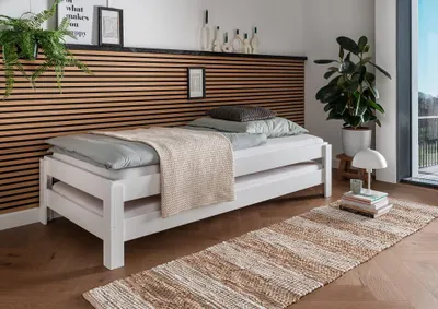 Produktbild von 2er-Set Stapelbett 90x200cm 'Dubi' Buche massiv weiß lackiert