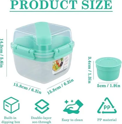 Obrázok produktu pre Plastová obedáreň s priehradkami, objem 1400 ml, bez BPA, s príborom (vidličkou a lyžicou), vhodná na piknik alebo do práce