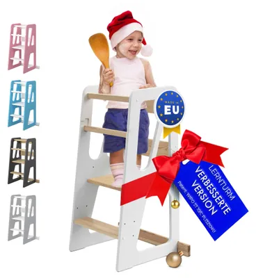 Produktbild von Lernturm ab 1 Jahr mit Anti-Kipp-Schutz – Höhenverstellbarer Montessori Learning Tower aus Massivholz – Bis zu 50kg belastbar – Für Kinder, für Küche, Tisch und Bad – MEBLE WRÓBEL®