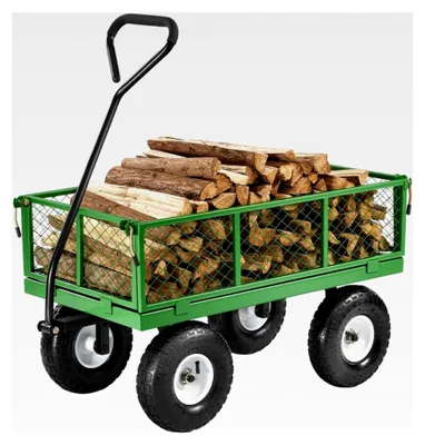 Produktbild von Bollerwagen 300 kg, Transportwagen, Gartenwagen, Gerätewagen aus Metall für den Außenbereich mit 10-Zoll-Reifen, abnehmbaren Seitenteilen aus Netzmaterial und um 180° drehbarem Griff