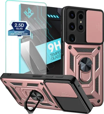 Produktbild von Armor Handyhülle für Samsung Galaxy S24 Ultra mit 9H Displayglas Displayschutz Kameraschutz Handy Panzer Case Cover Schutzhülle Outdoor Farbe: Rosegold