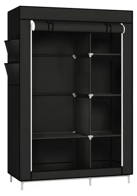 Produktbild von Kleiderschrank / Garderobenschrank - Freistehend - Metallrahmen - Mehrfach-Aufbewahrung mit Fächern - 105 x 45 x 170 cm - Für Schlafzimmer & Zuhause - Schwarz