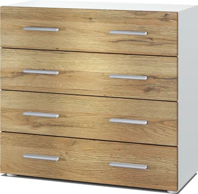 Produktbild von Vladon Sideboard Pavos, Kommode mit 4 Schubladen, Weiß matt/Eiche Natur (76 x 72 x 35 cm)