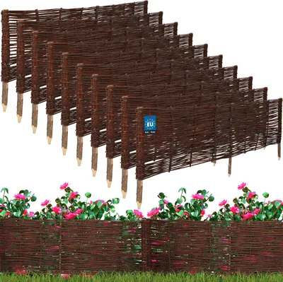 Image de KOTARBAU® Lot de 10 Clôture Bois Bordure Jardin Extérieur 120x40cm Bordure de Jardin en Osier à Planter Marron Cloture en Osier Décoration Extérieure