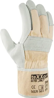 Produktbild von teXXor® Rindvollleder-Handschuhe URAL I 10, Leder natur/Drell weiß