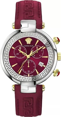 Produktbild von Versace VE2M00821 Revive Chrono silber gold rot Leder Armband Uhr Damen NEU