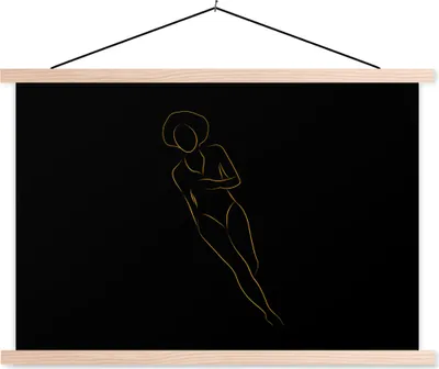 Produktbild von MuchoWow® Textilposter Frau - Gold - Schwarz - Strichzeichnung 60x40 cm mit holzfarbenen Rahmen - Bilder