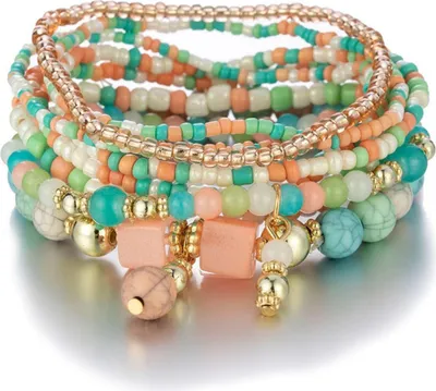 Produktbild von Armband Set Mehrschichtiges Bead Armband, trendy mit Perlen, boho Stil, dehnbar J0450 Bunt