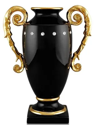 Produktbild von Casa Padrino Barock Vase Schwarz / Gold 28 x 18 x H. 36 cm - Prunkvolle handgefertigte & handbemalte Keramik Blumenvase mit Swarovski Kristallglas