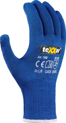 Produktbild von teXXor® Schnittschutz-Feinstrickhandschuhe 8, blau/rote Noppen