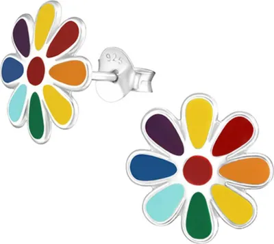 Produktbild von Kinder-Ohrringe: 925 Silber Ohrstecker für Mädchen und Jungen Blume Regenbogen | 11 mm Ø