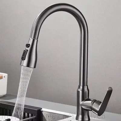 Produktbild von Graue Kš¹chenarmatur, ausziehbare Kš¹chenspš¹len-Mischbatterie, verchromte Mischbatterie (grau)