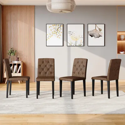Productafbeelding van Eetkamerstoelen, set van 4, retrostijl, fluweellook, kunststofweefsel, metalen poten (bruin + zwart)