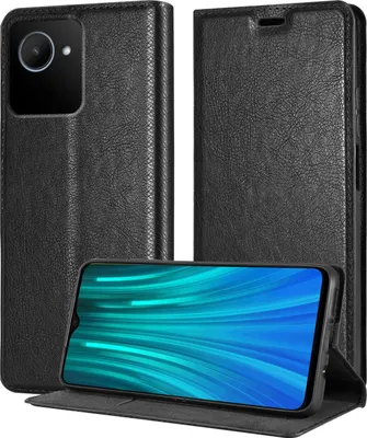 Immagine prodotto di Cadorabo cover per Realme C30 / Narzo 50i PRIME in NIGHT BLACK cover protettiva con chiusura magnetica, funzione stand e slot per carte di credito flip case cover cover cellulare flap cover book case