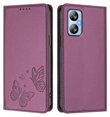Produktbild von Lederhülle für Blackview A52 / A52 Pro, Schmetterling Prägung Leder Brieftasche Schutzhülle mit Ständer Lila