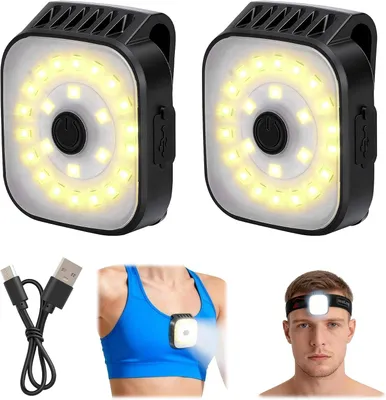 Productafbeelding van 2 stuks looplicht joggen clip USB led clip lamp met verstelbare hoofdband