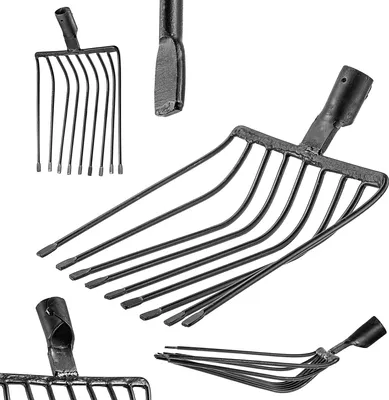 Produktbild von KADAX Kartoffelgabel ohne Stiel, Rübengabel aus robustem Stahl, Steingabel, Kartoffelforke, Steinforke, Drahtgabel, Spatengabel, Heugabel, Grabgabel (Schwarz 9 Zinken)
