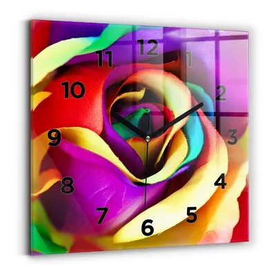 Produktbild von Wallfluent Wanduhr – Stilles Quarzuhrwerk - Uhr Dekoration Wohnzimmer Schlafzimmer Küche - Zifferblatt - schwarze Zeiger - 30x30 cm - Regenbogenrose