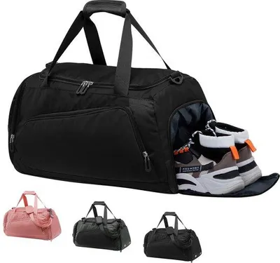 Obrázek produktu pro Unyqoos® Prostorná sportovní a cestovní taška, 54×26×26 cm – vodoodpudivá tkanina Oxford, podšívka z polyesteru, přihrádka na boty a vodotěsná přihrádka na mokré věci