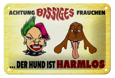 Produktbild von Blechschild Spruch 18x12cm Achtung bissiges Frauchen Hund