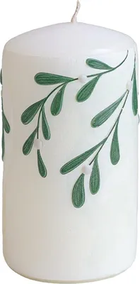 Produktbild von Weiße Kerze mit Mistelzweigdekor