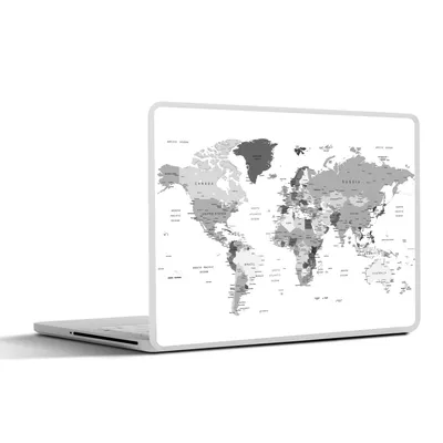 Produktbild von MuchoWow® Laptop Aufkleber Sticker Cover Weltkarte in Grautönen - schwarz und weiß 36.5x27.5 cm - Laptop-Sticker