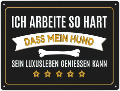 Produktbild von Luxusleben Hund Metallschild XXL in gelb mit Knochen Motiv