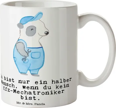 Produktbild von Mr. & Mrs. Panda Tasse Kfz-Mechatroniker Herz - Weiß - Geschenk, Kaffeetasse, Ausbildung, Becher, kaffeebecher bedruckt, Spruch, Meister, Pott, Lustig