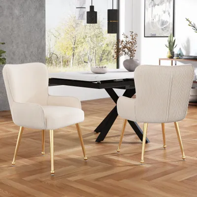 Produktbild von 2er-Set Esszimmerstuhl Wohnzimmer, Schlafzimmer, Lounge-Stuhl mit vier Metallstützbeinen, Mit Armlehnen und verstellbaren Füßen