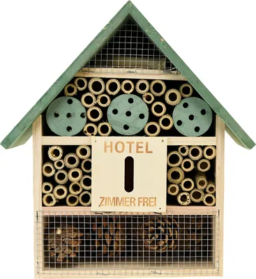 Produktbild von Bienenhotel Nisthilfe Holz Insektenhaus Nistplatz Natur Grün 26,5x9x31cm