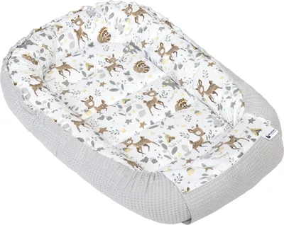 Image de Nid de bébé Nid douillet pour bébé 100x60x15cm coton chevreuil avec gaufrette grise