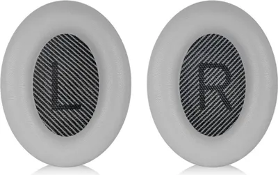 Two ear pads for headphones, labeled 'L' and 'R'.