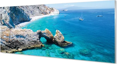 Produktbild von Glasbilder 125x50 Wandkunst Griechenland Strand Seeküste