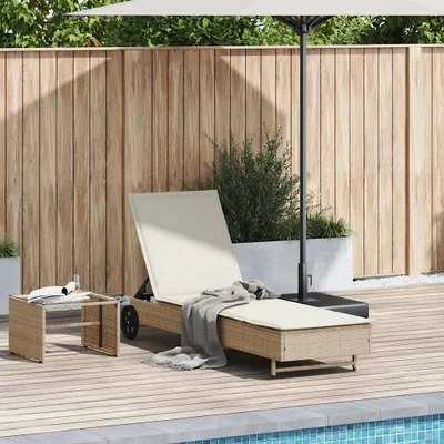 Produktbild von Möbel Sonnenliege mit Rollen und Auflage Beige Poly Rattan 2025