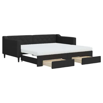 Obrázek produktu pro vidaXL Rozkládací denní postel se zásuvkami černá 90x190 cm Látka