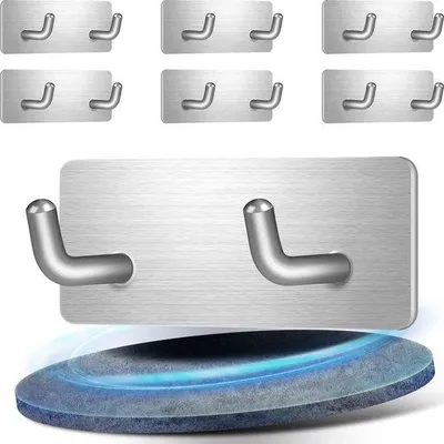 Produktbild von Unyqoos® Set aus 6 selbstklebenden Edelstahl-Handtuchhaken für Badezimmer und Küche