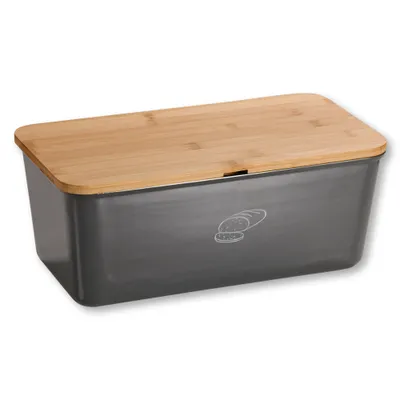 Produktbild von KESPER Brotbox Brotkasten grau, Melamin mit Bambusdeckel als Schneidebrett, 36x20x14 cm, spülmaschinengeeignet, 58089