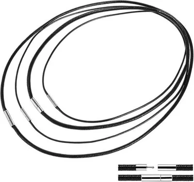 Productafbeelding van Set van 4 zwarte kettingen van kunstleer, 3 mm lederen ketting met sluiting, modeaccessoires en sieraden voor mannen en vrouwen