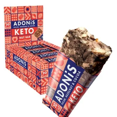 Produktbild von Adonis Keto Riegel Pekannuss & Schokolade | 16x 35g | Keto Snacks | Vegan & 100% natürlich | Low Carb Bar und Low Sugar Snack | Keto-Diät Bars