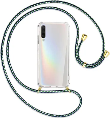 Produktbild von Handykette Backcover-Schutzhülle mit Band (Metall goldfarben) für Xiaomi Mi A3 / Mi CC9e - grün/blau/weiß