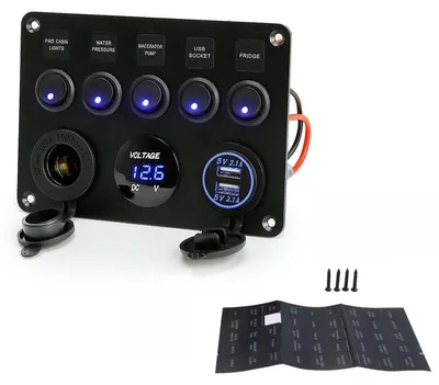 5-fach Schaltpanel 12V mit USB, Voltmeter, wasserdicht